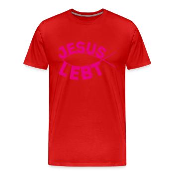 jesus lebt - Männer Premium Bio T-Shirt - Rot - Vorne - Damien (186cm)