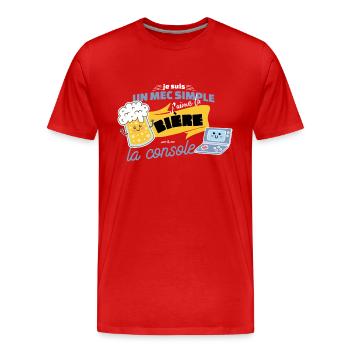Je suis un mec simplej’aime la bière et la console - T-shirt bio Premium Homme - rouge - Devant - Damien (186cm)