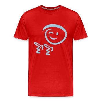 Le visage fait un clin d’œil, montre un doigt de pistolet. Émoticône. - T-shirt bio Premium Homme - rouge - Devant - Damien (186cm)