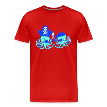 Zwei Oktopus Pirat Segel Crew Kapitän 2 Freibeuter - Männer Premium Bio T-Shirt - Rot - Vorne - Damien (186cm)