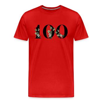 Number 100 Floral Green - 100th Floral Birthday - Men's Premium Organic T-Shirt - red - Front - Damien (186cm)