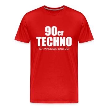 90er TECHNO - ich war dabei und du? - Männer Premium Bio T-Shirt - Rot - Vorne - Damien (186cm)