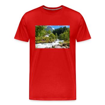Geiranger panorama Storseterfossen Norway - Men's Premium Organic T-Shirt - red - Front - Damien (186cm)