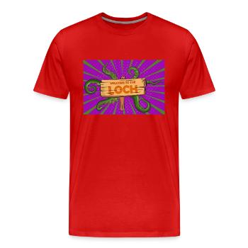 Welcome to the Loch (lake) Scotland Spooky Hallowe - Men's Premium Organic T-Shirt - red - Front - Damien (186cm)