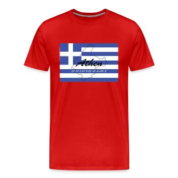 Athen - Hauptstadt mit GPS & Flagge - Männer Premium Bio T-Shirt - Rot - Vorne - Damien (186cm)