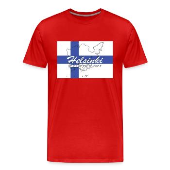 Helsinki - Hauptstadt mit GPS & Flagge - Männer Premium Bio T-Shirt - Rot - Vorne - Damien (186cm)