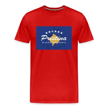 Pristina - Hauptstadt mit GPS & Flagge - Männer Premium Bio T-Shirt - Rot - Vorne - Damien (186cm)