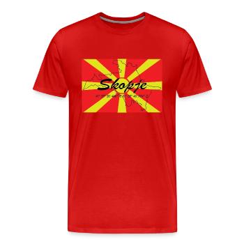 Skopje - Hauptstadt mit GPS & Flagge - Männer Premium Bio T-Shirt - Rot - Vorne - Damien (186cm)