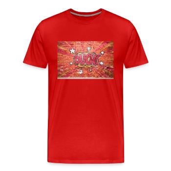Au! Comic Style Bubble Graffiti Schriftzug - Männer Premium Bio T-Shirt - Rot - Vorne - Damien (186cm)