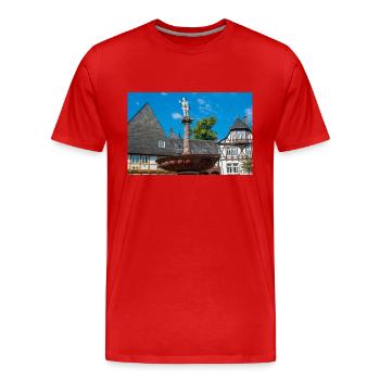 Brunnen auf historischem Marktplatz Goslar - Männer Premium Bio T-Shirt - Rot - Vorne - Damien (186cm)
