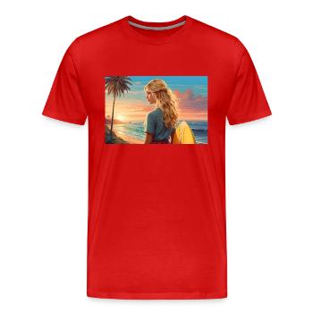Surfer Girl - Men's Premium Organic T-Shirt - red - Front - Damien (186cm)