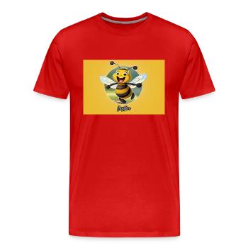 Jeu de mots expression ambiguë – HapBee (Abeille heureuse) - T-shirt bio Premium Homme - rouge - Devant - Damien (186cm)
