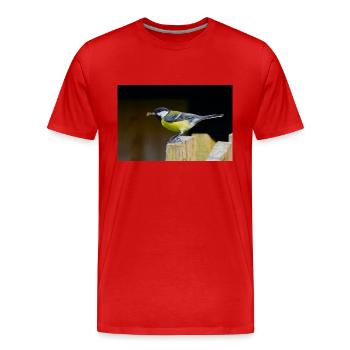 Great Tit with Spider - Men's Premium Organic T-Shirt - red - Front - Damien (186cm)