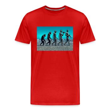 Évolution photographe: du singe au photographe IA - T-shirt bio Premium Homme - rouge - Devant - Damien (186cm)