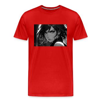 Femme Fatale dans un look expressif en noir et blanc - T-shirt bio Premium Homme - rouge - Devant - Damien (186cm)