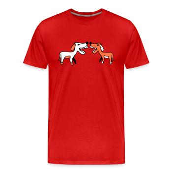 2 dogs bark loudly at Nasty Fight Biting Team - Men's Premium Organic T-Shirt - red - Front - Damien (186cm)