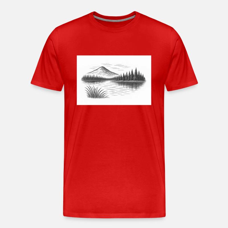 Bergpanorama hinter See - Männer Premium Bio T-Shirt - Rot