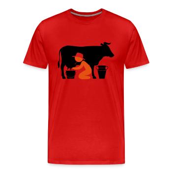 Bauer beim Melken einer Kuh - Männer Premium Bio T-Shirt - Rot - Vorne - Damien (186cm)
