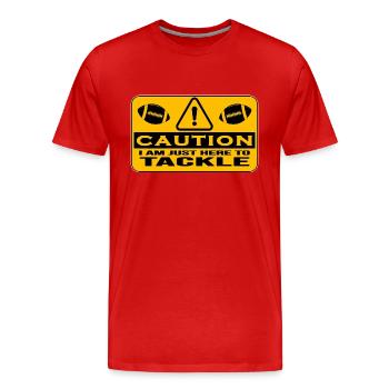 american football tackle quarterback endzone - Men's Premium Organic T-Shirt - red - Front - Damien (186cm)