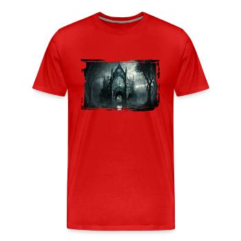 Château dans la nuit - style gothique - T-shirt bio Premium Homme - rouge - Devant - Damien (186cm)