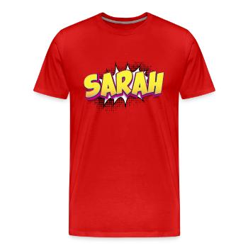 Sarah nom personnalisé bande dessinée Style Pop Art, Sarah - T-shirt bio Premium Homme - rouge - Devant - Damien (186cm)