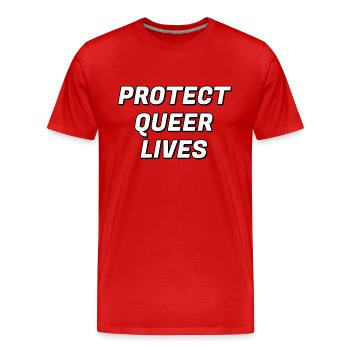 Protégez les vies queer - T-shirt bio Premium Homme - rouge - Devant - Damien (186cm)