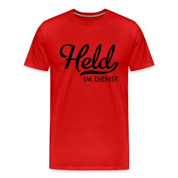 Held im Dienst - Männer Premium Bio T-Shirt - Rot - Vorne - Damien (186cm)