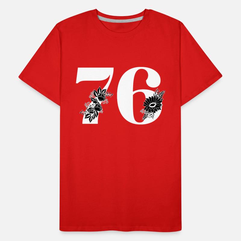 Nummer 76 Schwarze Blumen - 76. Blumengeburtstag Männer Premium Bio T-Shirt
