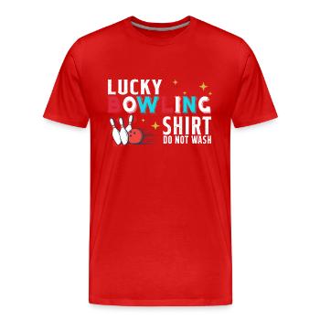 Bowling Ne pas laver C’est mon Bowling chanceux - T-shirt bio Premium Homme - rouge - Devant - Damien (186cm)
