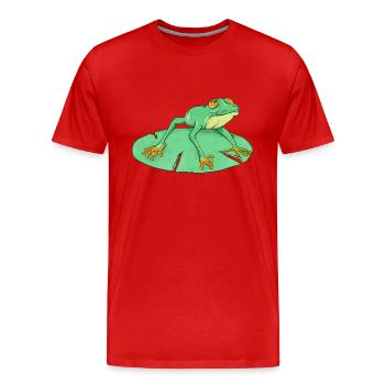 Cute green frog on a lilypad - Men's Premium Organic T-Shirt - red - Front - Damien (186cm)