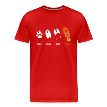 Fuchs, Reh, Eber, Jäger, Trittsiegel, Fährte - Männer Premium Bio T-Shirt - Rot - Vorne - Damien (186cm)