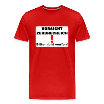 Zerbrechlich vorsicht - Männer Premium Bio T-Shirt - Rot - Vorne - Damien (186cm)