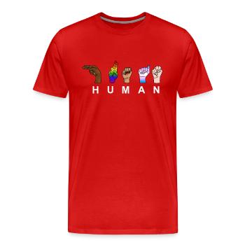 HUMAN RACE, Respect, Pride - Handzeichen - Männer Premium Bio T-Shirt - Rot - Vorne - Damien (186cm)