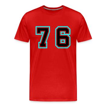 76 Symbole numérique - T-shirt bio Premium Homme - rouge - Devant - Damien (186cm)