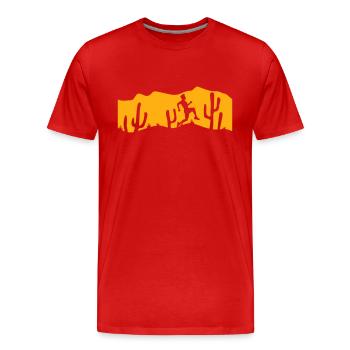 Cacti Desert Man Running Fast Funny Running Fun - Men's Premium Organic T-Shirt - red - Front - Damien (186cm)