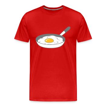 frying pan fried egg cooking roast eat egg yolk - Men's Premium Organic T-Shirt - red - Front - Damien (186cm)