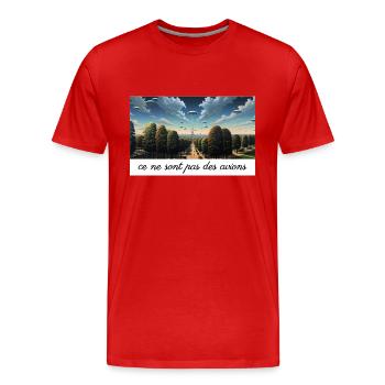 UFOs über Paris - Magritte - Männer Premium Bio T-Shirt - Rot - Vorne - Damien (186cm)