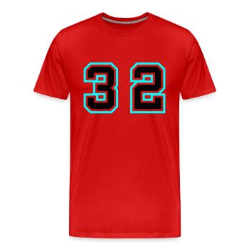 32 Symbole numérique - T-shirt bio Premium Homme - rouge - Devant - Damien (186cm)
