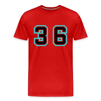 36 Symbole numérique - T-shirt bio Premium Homme - rouge - Devant - Damien (186cm)