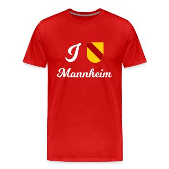 J’adore Mannheim - T-shirt bio Premium Homme - rouge - Devant - Damien (186cm)