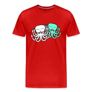 2 Oktopus Mittelfinger Beleidigung Fuck Off Team - Männer Premium Bio T-Shirt - Rot - Vorne - Damien (186cm)
