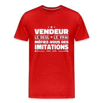 Vendeur le seul Vendeur le vrai Vendeur - T-shirt bio Premium Homme - rouge - Devant - Damien (186cm)