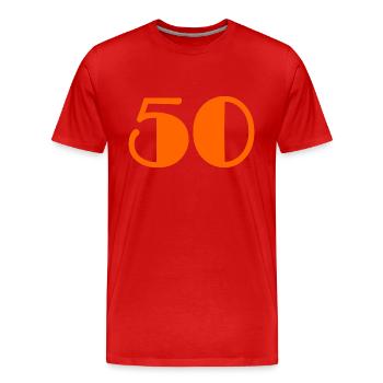 50 JAHRE. 50-jähriges Jubiläum. GEBURTSTAG 50 JAHRE. 50 - Männer Premium Bio T-Shirt - Rot - Vorne - Damien (186cm)