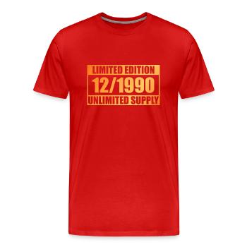 33e anniversaire édition limitée - ꝏ approvisionnement 12/1990 - T-shirt bio Premium Homme - rouge - Devant - Damien (186cm)