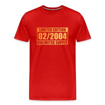 Édition limitée 20e anniversaire - ꝏ Approvisionnement 02/2004 - T-shirt bio Premium Homme - rouge - Devant - Damien (186cm)
