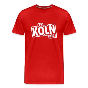 Cologne - 0221 - Ville de la cathédrale - Rhin - Cathédrale de Cologne - T-shirt bio Premium Homme - rouge - Devant - Damien (186cm)