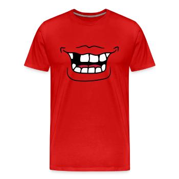 mund grinsen lachen lustig zahnluecke comic cartoo - Männer Premium Bio T-Shirt - Rot - Vorne - Damien (186cm)