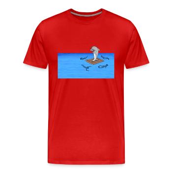 Hai auf Floß - Männer Premium Bio T-Shirt - Rot - Vorne - Damien (186cm)