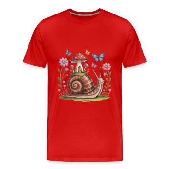 Whimsical Snail Cottagecore - Men's Premium Organic T-Shirt - red - Front - Damien (186cm)