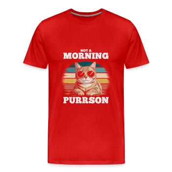 Lustige getigerte Katze Kein Morgenschnurren - Männer Premium Bio T-Shirt - Rot - Vorne - Damien (186cm)